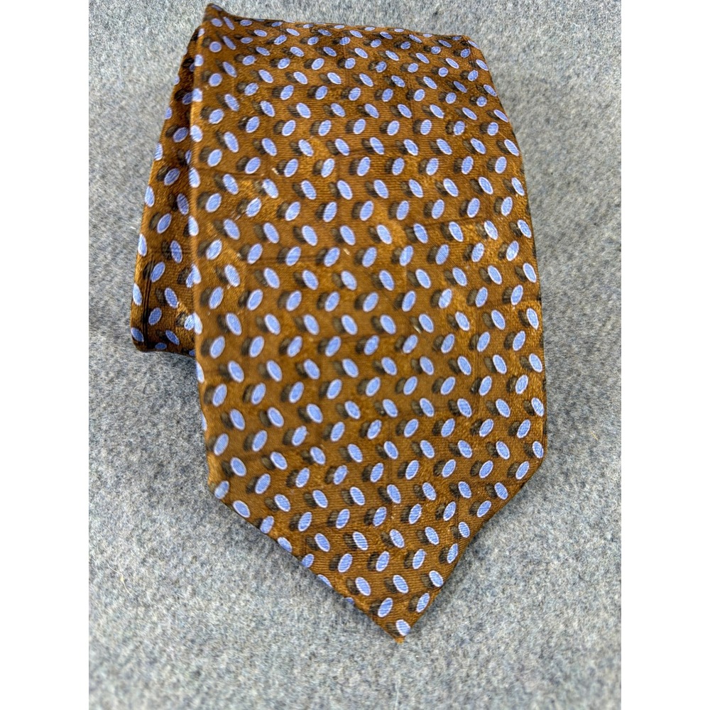 Ermenegildo Zegna Tie Mens Bronze Blue 100% Silk Geometric Oval Made in Italy